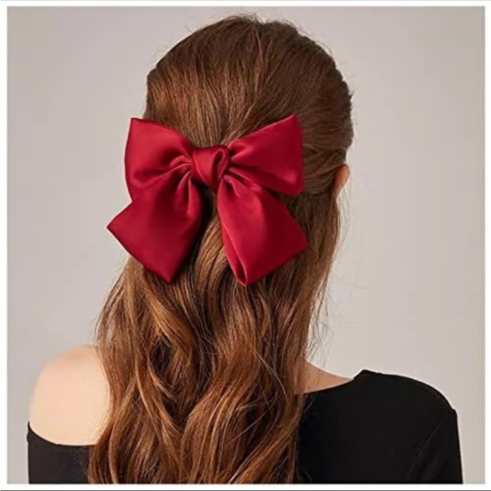 𝅺ruby Red Satiny Hair Bow Tie Hair Accessory.